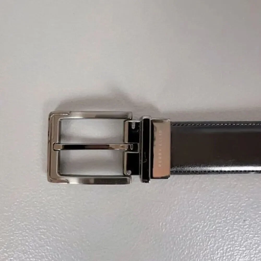 PERRY ELLIS MENS LEATHER BELT BLACK SIZE 50